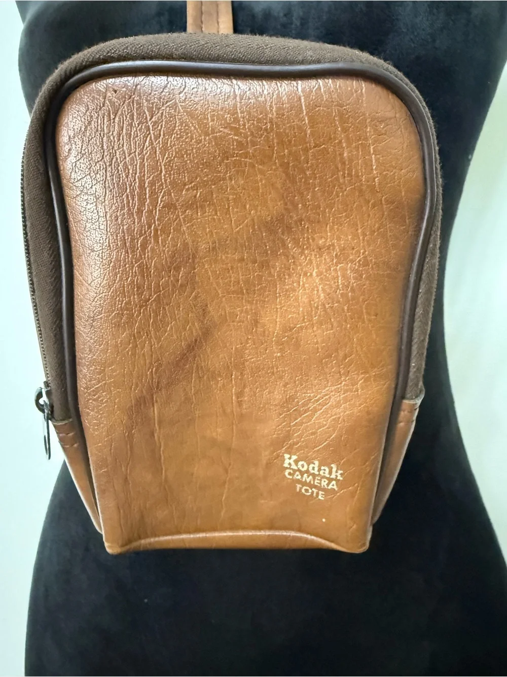 Vintage Kodak Camera Tote Brown Faux Leather Crossbody Bag Removable Strap